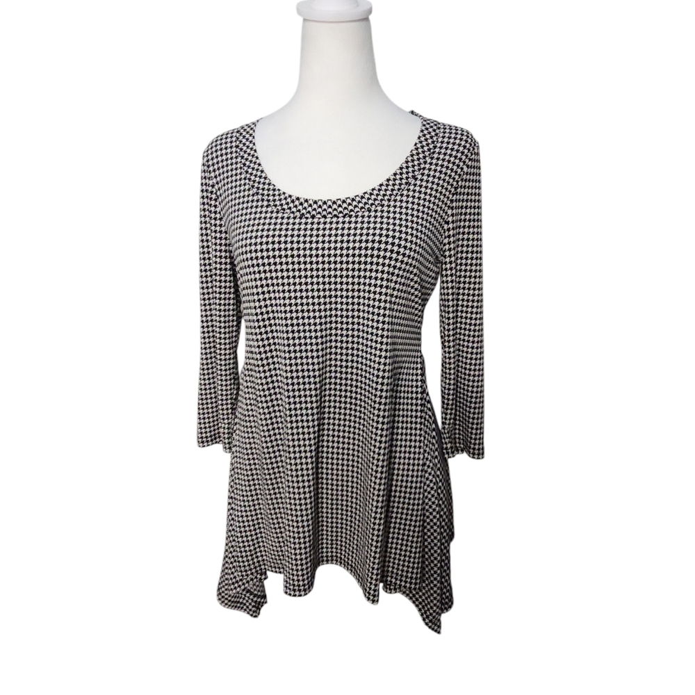 Chaus New York Black‎ Houndstooth Top  Size Small